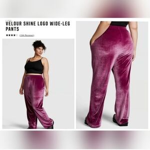 Victoria's secret pink velour shine logo wide-leg sweatpants MEDIUM MAGENTA